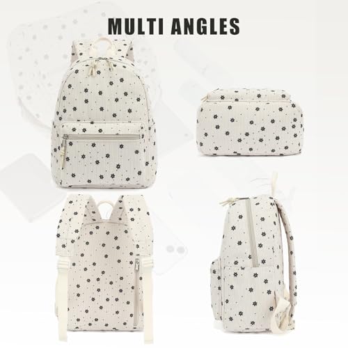 Image of Corduroy Womens Mini Backpack Girls Small Backpack Purse Fashion Casual Daypack School Bookbag (Floral Beige)