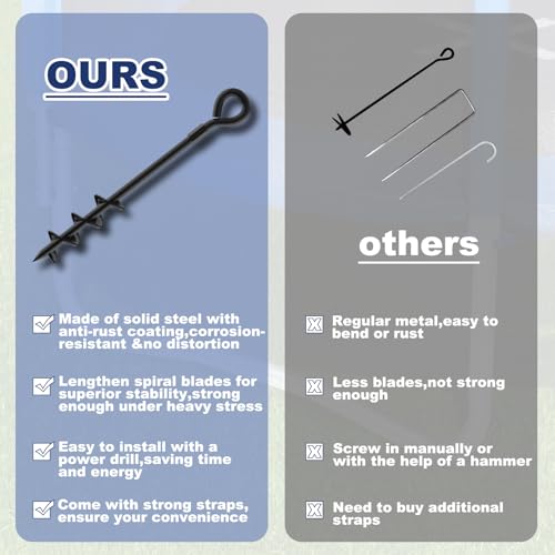 Image of Eurmax USA Trampoline Stakes Screw in Tent Stakes Parts Heavy Duty for Canopies,4-Pack Outdoor Anchor Kit with Straps(Black)