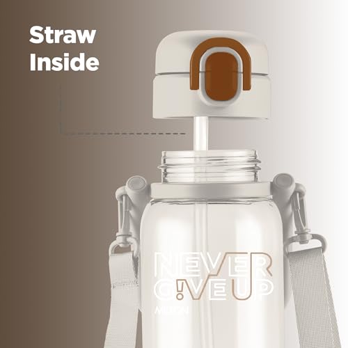Image of MILTON Regan 1000 2-in-1 Lid Sip or Gulp Water Bottle 1 ltr | Sturdy Handle And Strap | BPA Free| Food-Grade | One-Touch Open | Leak-Proof | Ideal for Office, School, College, Gym, White