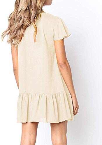 Image of Imysty Womens Polka Dot V Neck Button Down Ruffles Loose Mini Short T-Shirt Dress