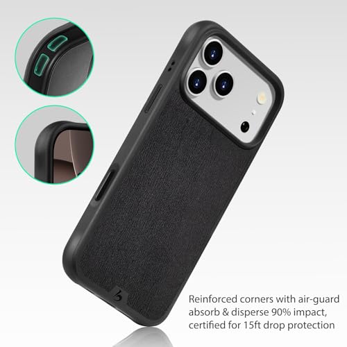 Belemay Modern Leather Case for iPhone 17 Pro Max, Compatible with MagSafe Camera Control Button, Premium Textured Leather, Grippy TPU Bumper with Air-Cushioned Corners, Metal Buttons, 6.9" Black by Belemay - Used condition - Image 4