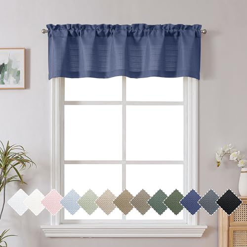 Chyhomenyc Blue Valance for Windows, Light Filtering Faux Linen Textured Small Kitchen Window...