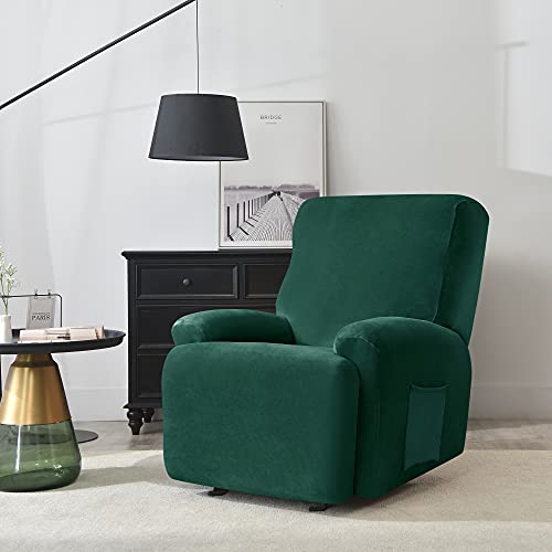 Pendejato Stretch Recliner Chair Covers, 4-Piece Ultra Soft Velvet Recliner Slipcovers Single Seat Couch Cover Furniture Protector With Pocket (Green) #TOP1
