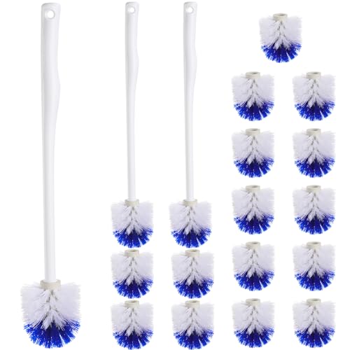 Image of Willinglong 18 Pcs 18.5 Inch Toilet Bowl Cleaner Brush Bathroom Long Plastic Handled Cleaning Scrubber with Hook Hole Without Holder for Household Cleaning (Blue,White)