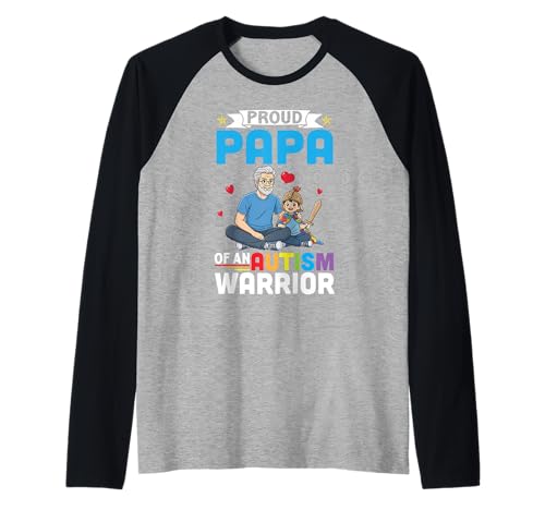 Proud Papa Autism Awareness Warrior Support for Grandson Raglan Baseball Tee