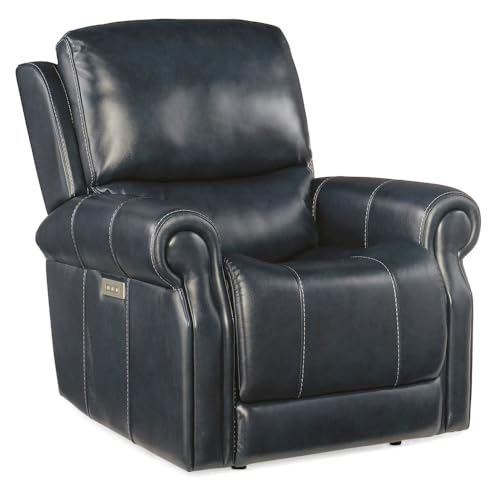 Sillón reclinable cuero azul con respaldo eléctrico