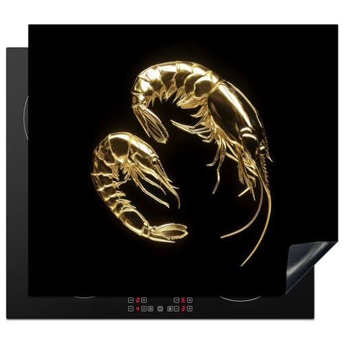KitchenYeah© Cubre Vitrocerámica - Protector Vitroceramica Induccion 60x52 cm - Tapa Vitroceramica - Protector de Vitroceramica Camarones - Negro - Oro - Animales