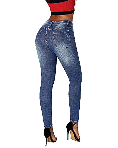 Image of roswear Women's Essentials Ripped Mid Rise Destroyed Skinny Jeans