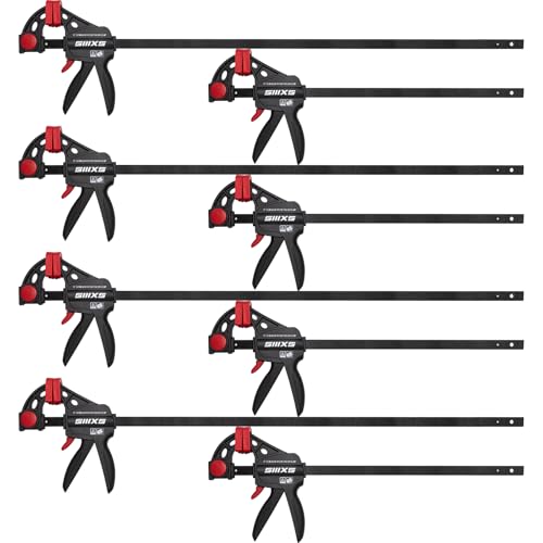 SIIIXS Lot de 8 serre-joints à une main Force de serrage 80 kg Envergure 152mm 4 classiques et 304mm 4 classiques serre-joints pour une fixation précise et...