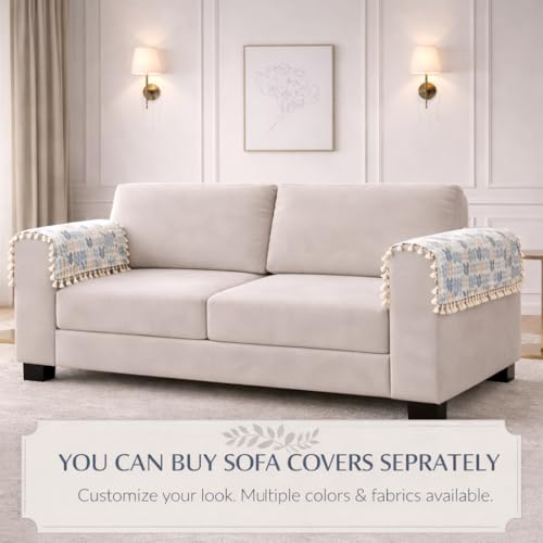 Image of STITCHNEST Printed Quilted Sofa Arm Cover with Tassels | Stylish Hand Rest Protector | Soft & Durable | 18 x 22 Inches