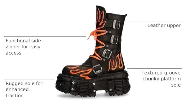 LSHWCIFT Women'S Punk Motorcycle Boots With Buckle Straps & Side Zipper Chunky Industrial Platform Sole For Edgy Street Style And Dark Aesthetic (Orange black,9) by LSHWCIFT - Used condition - Image 3