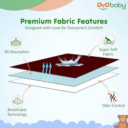 Image of OYO Baby Waterproof Baby Dry Sheet Set, Pack of 2 Medium 100x70 cm | Quick-Drying, Extra Absorbent Mattress Protectors | Soft & Breathable Fabric for Newborns to 12 Months - Maroon