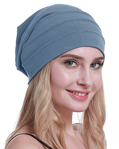 osvyo Baumwolle Chemo Hüte Soft Caps Krebs Kopfbedeckungen für Frauen Haarausfall versiegelt Verpackung Cerulean BLAU