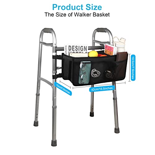 Walker Basket Foldable Walker Storage Bag With Two Split Boards And Six Non-Slip Straps Big Capacity Walker Basket Tote Organizer Never Tipping Over Ideal For Senior, Universal Size (Black) #TOP1