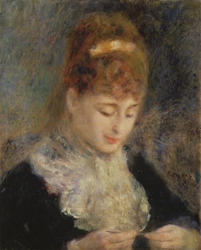 Cuadro moderno sobre lienzo de 60x90cm, réplica de Renoir de la pintura Mujer tejiendo