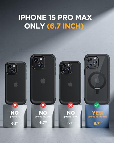 Image of Miracase for iPhone 15 Pro Max Case with 360 Magnetic Ring Stand [Compatible with Magsafe] Full-Body Drop Proof Bumper Phone Case with Built-in 9H Tempered Glass Screen Protector,Black