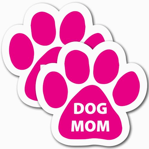 Image of Dog Mom Pink Pawprint Car Magnet 5 Inch 2 Pack, Dog Lover Gift