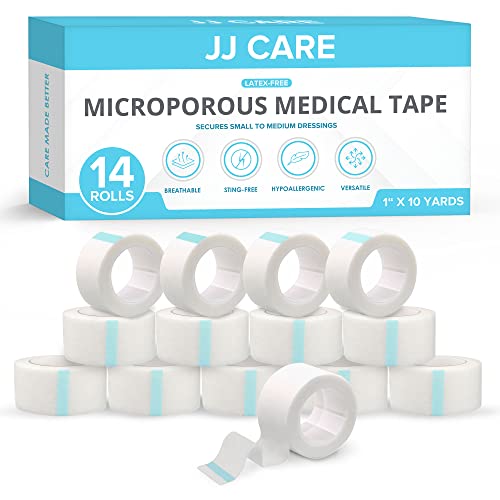 Jj Care Micropore Tape [Pack Of 14], 1” X 10 Yards, Breathable Paper Tape Medical Use, Latex-Free Paper Surgical Tape, Individually Boxed Paper Bandage Tape Rolls #TOP13