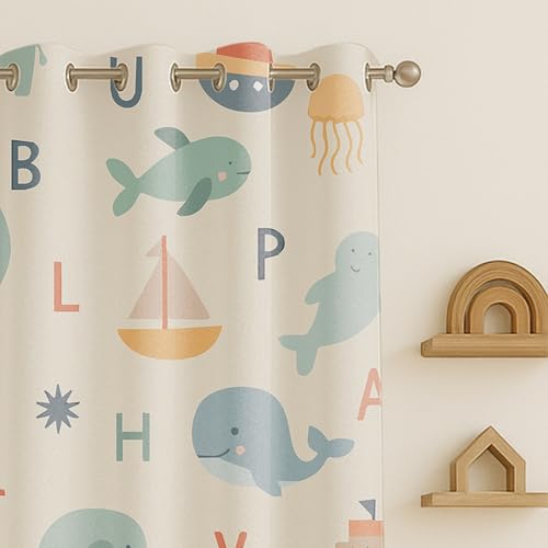 Image of STITCHNEST Velvet Kids Curtains Pack of 1 | Alphabet & Animal Print | Semi Blackout Curtains for Baby & Toddler Room | 7 Feet