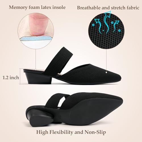 Image of Semwiss Pointed Toe Mules for Women Chunky Low Heeled Sandals Breathable Backless Mesh Knit Slip on Loafers