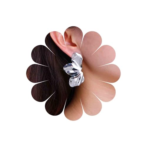Inateannal Boucles d'oreilles exagérées à grandes fleurs boucles d'oreilles à fleurs irrégulières en argent boucles d'oreilles à pétales floraux en...