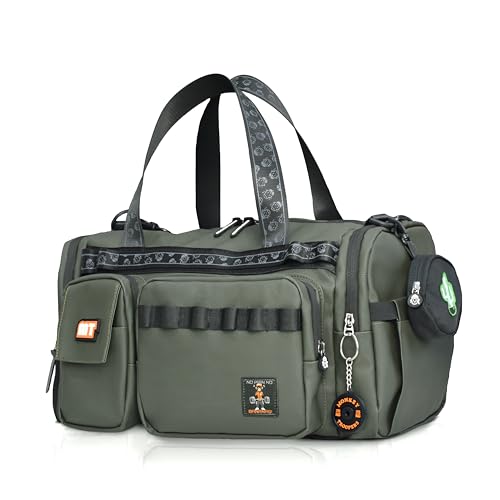 Image of MONKEY TROOPERS Spidey Lux Olive Gym Duffle Bag for Men & Women, 30.4L | Water-Resistant Reverse Polyester, Shoe Compartment, Bottle Slot, Organiser Pockets, Luggage Strap, Gym, Sports & Short Trips