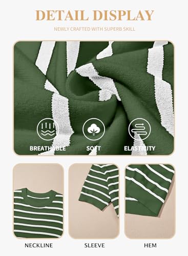 Image of Eytino Women Plus Size Sweater Tops Short Sleeve Crewneck Striped Tshirts Casual Summer Blouses Shirts(1X-5X)