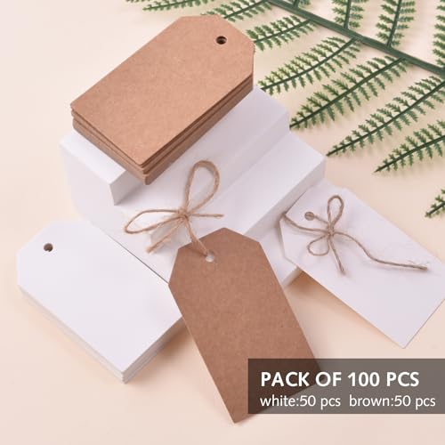 Geschenkanhänger, braun, weiß, verstärkte Karte, Kleidung, Paket-Etiketten, zum Aufhängen, Geschenk-Schaukeltickets, Kraftpapier, zum Aufhängen, Preisetiketten, 100 Stück