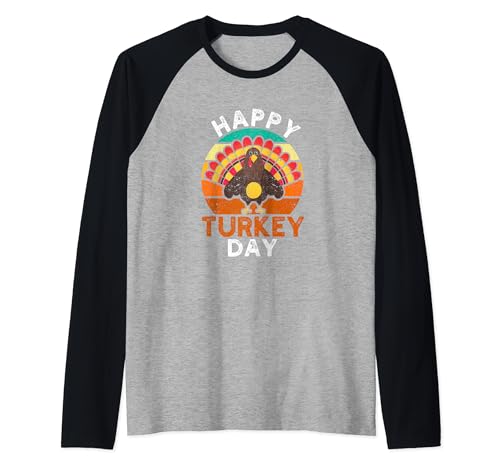 Funny Thanksgiving Holiday Retro Thankful Happy Turkey Day Raglan Baseball Tee