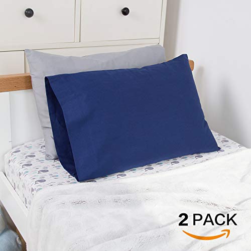 Tillyou Cotton Toddler Pillowcases - 2 Pack Super Soft Kids Travel Pillow Cases Envelope Closure For Boys Girls, 14X20 Inches,Gray&Navy #TOP5