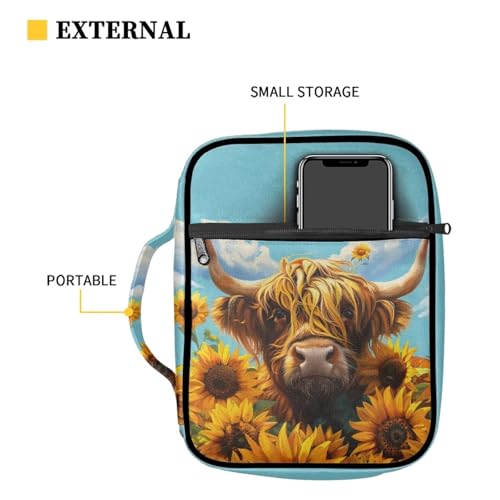 Sunflower Highland Cow Bible Cover Case for Women Girls Large Bible Carrying Book Case Church Bag Bible Protective with Handle Gift for Kids Adult4