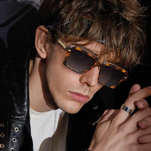 AVAWAY Rectangle Mens Polarized Sunglasses, Acetate Stylish UV Protection Geometric Narrow Sun Glasses Designer Fashion Shade2