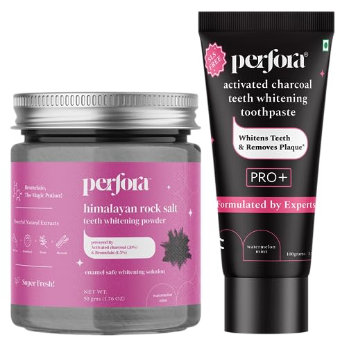 Image of Perfora Teeth Whitening Kit | Activated Charcoal Teeth Whitening Toothpaste | Teeth Whitening Powder-Watermelon Mint | Vitamin Enriched SLS & Fluoride Free | SLS Free & Made Safe Certified | Pack of 2