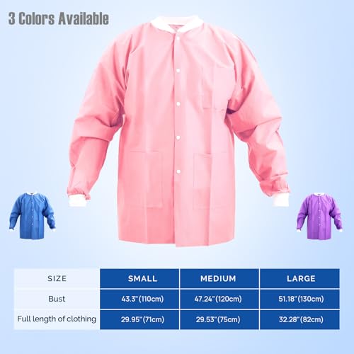 Image of JMU 10-100 Pack Disposable Lab Coats, SMS Disposable Medical Jackets | Disposable Lab Coats for Men and Women, Knit Cuffs Collar, 3 Pockets
