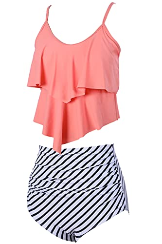 Image of Womens Tankini Swimsuits Ruffled Floral Tummy Control High Waisted Bikini
