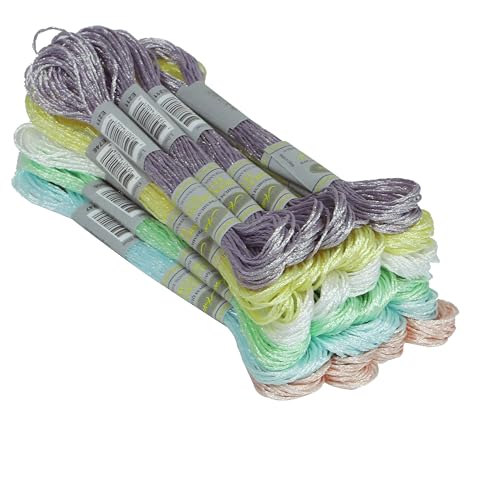 Image of 24 Skeins Set (6 Colors*4 Skeins) Metallic Embroidery Floss Glittery Metal Effect Shinny Cross Stitch Thread for Hand Embroidery, Sewing and DIY Handmade Artwork (Pearl Color)