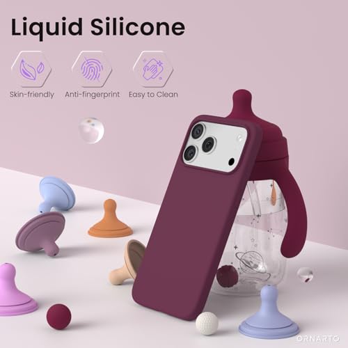Image of ORNARTO Compatible with iPhone 17 Pro Max Case 6.9 inch, Slim Liquid Silicone 3 Layers Soft Gel Rubber Shockproof Protective Cover with Anti-Scratch Microfiber Lining-Wine Red