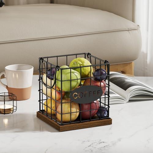 Image of YINMIT K Cup Holder Organizer, Rustic Coffee Pod Holder Organizer, 35 Kcup Holder for Counter with Handle，Large Capacity Black Wire Coffee Capsule Basket for Kitchen Office Desktop (Square Grid)