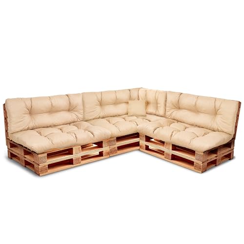 Ensemble de Coussin Palette Imperméables – Assises pour Palettes Europe Rembourrées avec Mousse Granulaire Poulirette – Inclut 3x Assises 120x80 cm +...