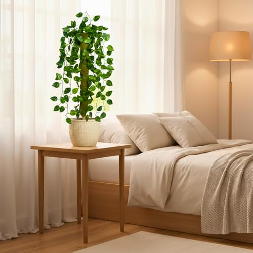 Image of fancymart Artificial Green Leaf Hanging Creeper on Moss Stick (Without Pot) - 60 cm Tall Hanging Creeper Plant for Indoor Home, Office, Restaurant & Cafe Decoration