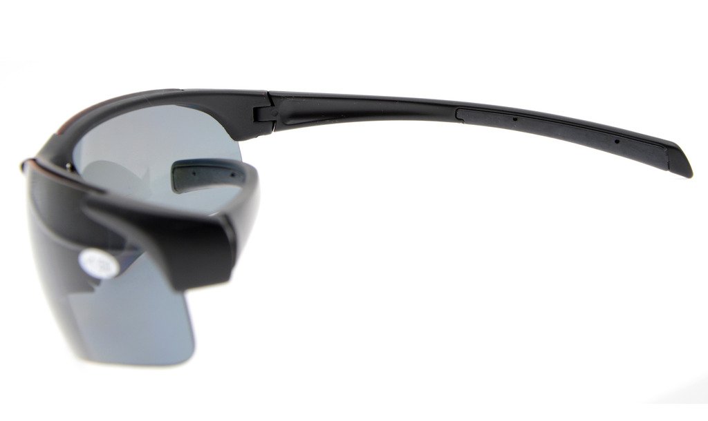 Eyekepper TR90 Unzerbrechliche Sport-halb-randlose Bifokale Sonnenbrille Baseball-Laufangeln Fischen-Fahren Golf Softball-Wandern Mattschwarzes Feld-graues Objektiv +1.0
