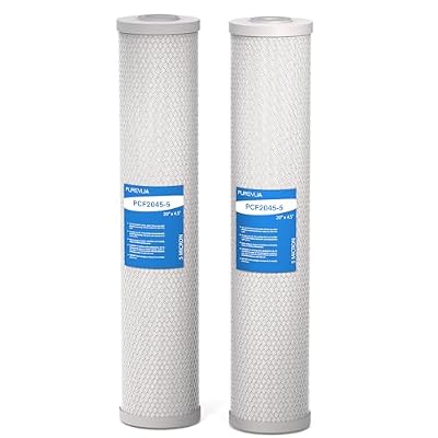 Purevua 5 Micron 20" x 4.5" Whole House CTO Coconut Shell Activated Carbon Water Filter Replacement Cartridge, Compatible with WCBCFF20, CB-45-2005, CB-BB-20, FC25B, CTO20BB, 2-Pack