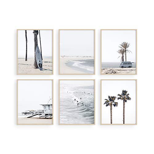 Haus and Hues Beach Posters and Beach Wall Decor - Set of 6 Beach Art Prints Black and White Beach Pictures Wall Art Beach Art Wall Decor Coastal Wall Art Beach Prints Wall Art UNFRAMED (Greige, 8x10)