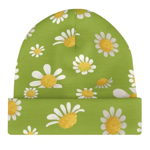 Cute Daisy Print Kids Beanie Hat for for Girls Boys Children Cap Winter Knitted Chemo Cancer Headwear Accessories Gifts Decoration Black4