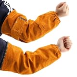 Leather Welding Sleeves, 16.54in Double Layer Flame Resistant Arm Guards with Cotton Lining, Elastic Cuff & Adjustable Bicep Strap, Unisex Heat Protective Sleeves for Welding Grilling Gardening