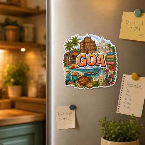Image of Zesta Wooden Fridge Magnets Set | Refrigerator Decor Magnets for Kitchen | India Souvenir Fridge Magnet Collection | Wooden Magnet for Fridge Door Decoration (Goa)
