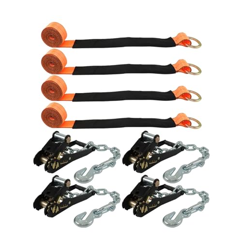 Silscvtt Pro Series Orange Car Tie Down with Chain Anchors Lasso Style 2 Inch x 96 Inch 4 PCS 3,300 lbs Safe Working Load by Silscvtt - Used condition - US$41.46