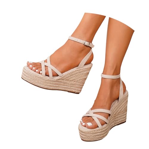Sandales espadrilles lanières talons compensés pour marcher sans douleur