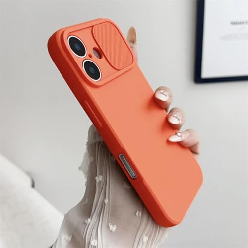 Coque silicone orange pour iPhone 16 Pro Max protégeant l'appareil photo des rayures
