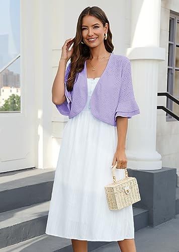 Image of Heymoments Women's Summer Shrugs Ruffled Hem Open Front Crochet Lightweight Dressy Cardigan for Dresses